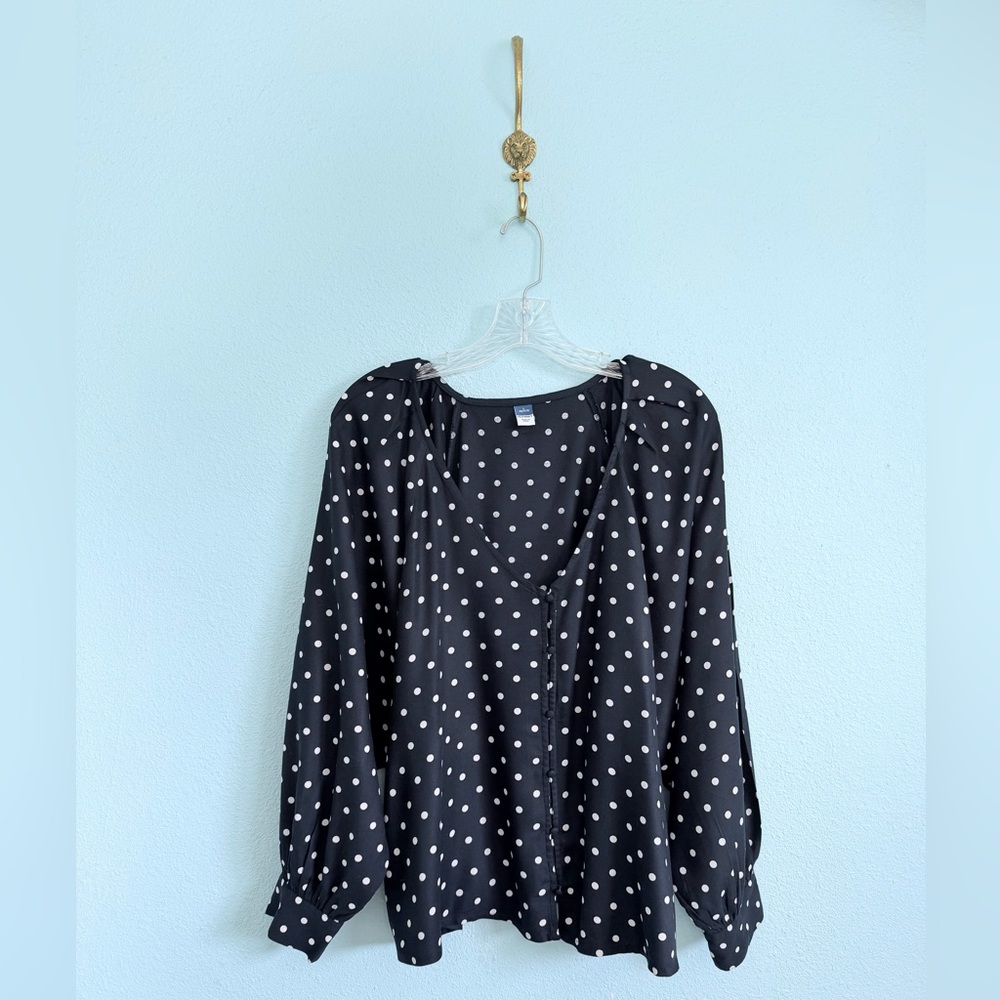 Old Navy Polka Dot Button-Front V-Neck Long-Sleeve Blouse, Navy